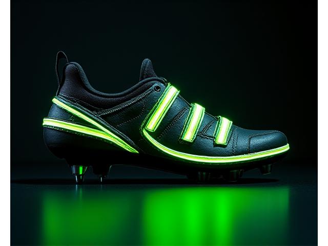 Close-up of a cycling shoe with reflective accents glowing